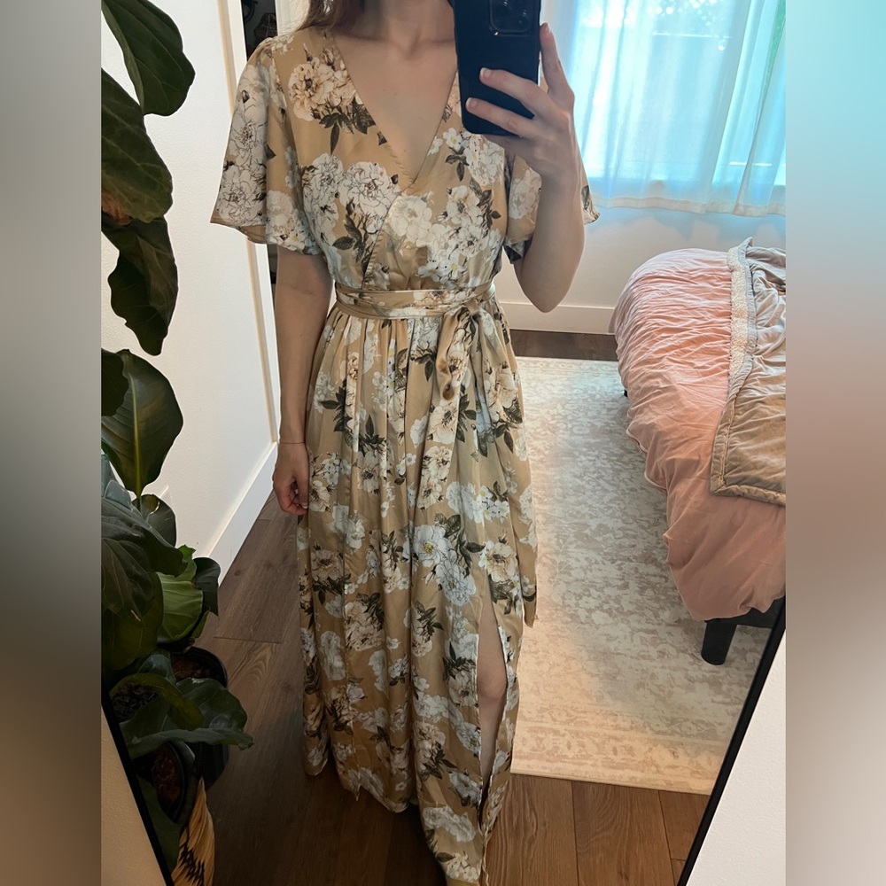 Baltic Born Taupe Floral Wrap Maxi Dress
